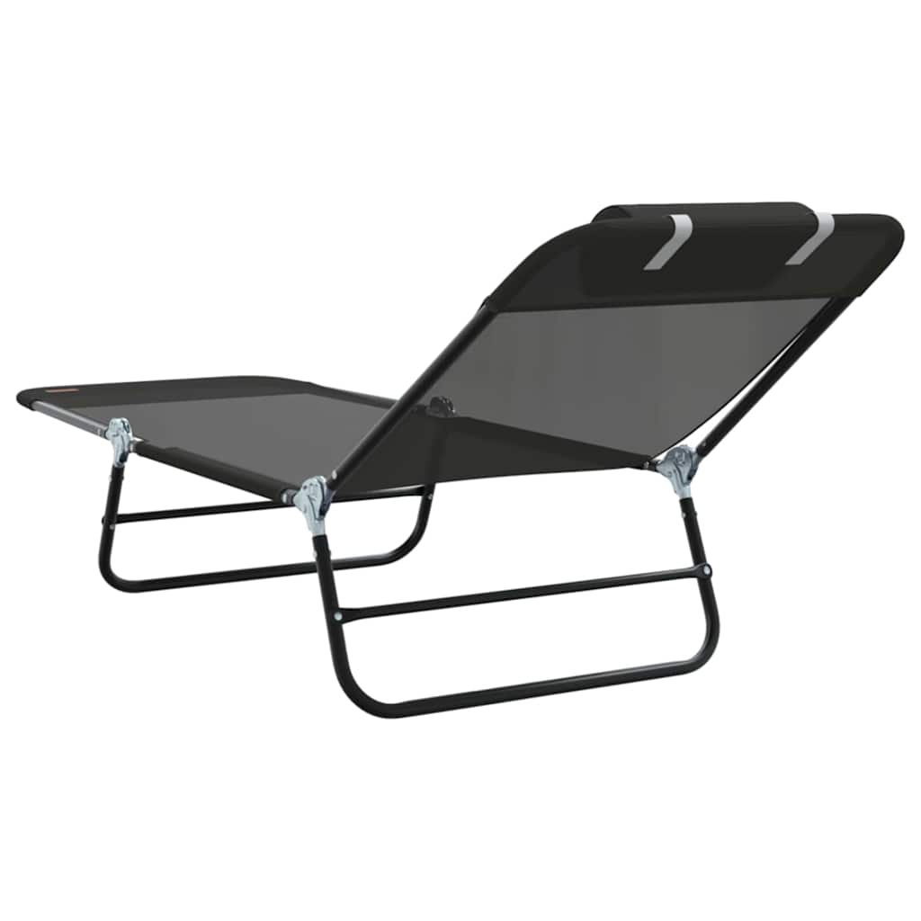 Folding Sun Lounger Folding Black 182 x 55 x 85.5cm Textilene